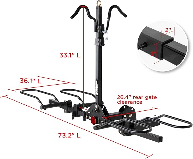 Young 200 lbs. Capacity Hitch Mounted 2-Bike Rack with Lock for Standard, Mountain, Fat Tire Bikes, fit Car, SUV, Van, RV, Trailer, Truck
