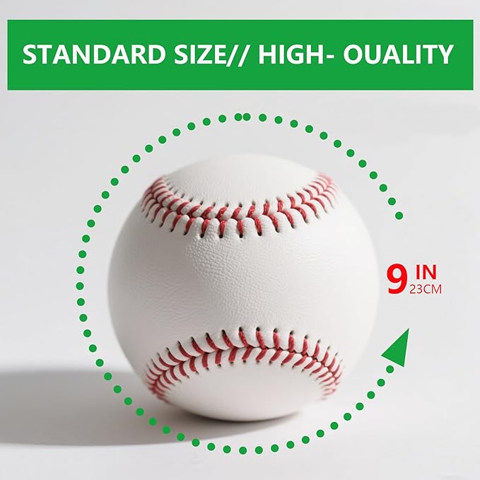 Rarapop Blank Standard Baseball Balls, Official Size 9 Inch Leather Covered Practice Baseball Training Ball for League Play, Pitching, Hitting, Batting, Fielding, Autograph