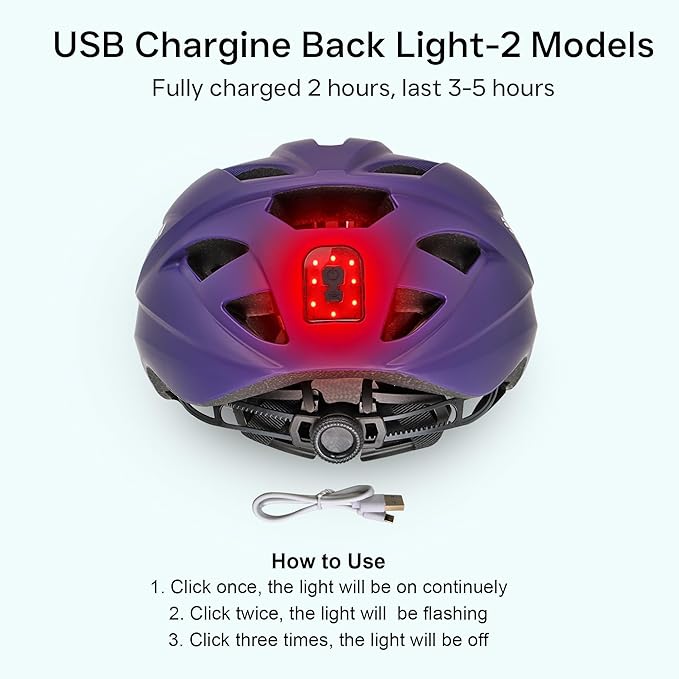 Bike Helmet Adult Urban:Bicycle Helmet for Men Women with USB Charge Detachable Taillight Helmets for Commuter Cycling Scooters