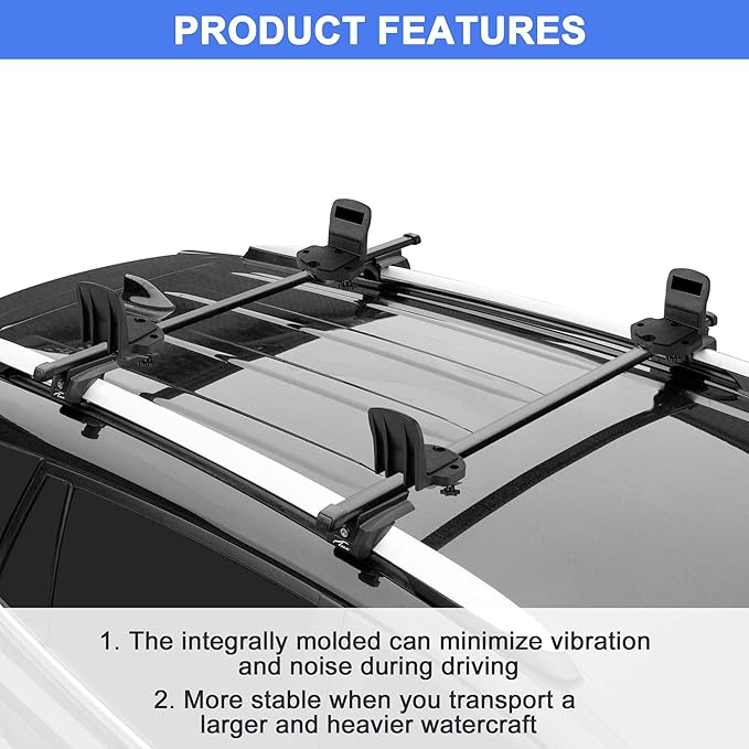 DRSPORTS Heavy Duty Universal Kayak Rack and Canoe Carrier Rooftop Mount on SUV, Car and Truck Crossbar with Bow and Stern Lines Suitable for Canoe, SUP, Kayaks, Surfboard with 2 pcs Tie Down Straps