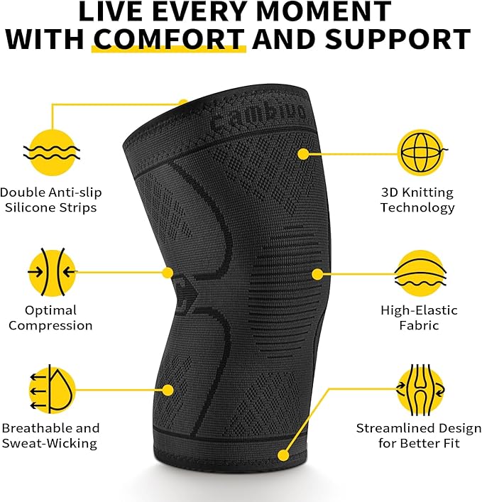CAMBIVO Knee Brace Support(2 Pack), Knee Compression Sleeve for Running, Hiking, Basketball, Arthritis, ACL, Meniscus Tear, Knee Pain Relief and Injury Recovery (Upgrade-Black,XXX-Large)