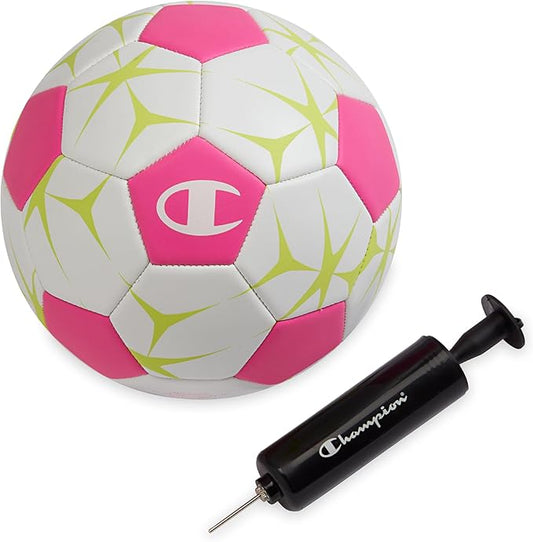 Champion Youth & Adult Soccer Ball - Paneled Design, Enhanced Control, Durable Cover & Butyl Bladder, for Indoor & Outdoor Training, Sizes 3, 4, 5, Includes 6" Pump