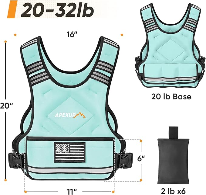 APEXUP Adjustable Weighted Vest, 4-10lb/12-18lb/20-32lb Vest with 6 Ironsand Weights and Large Pocket, Weight Vest for Men Women Strength Training, Running, Walking