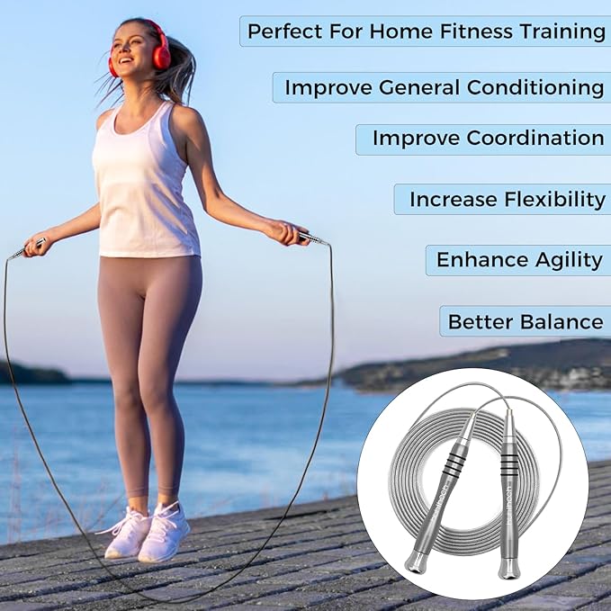 High Speed Jump Rope - Self-Locking No-Screw Design, Weighted Jump Rope, 360° Fast Rotation, Silicone Textured Design, Non-Slip, Includes 2 Speed Ropes Cables for Optimal Fitness Training & More - CrossFit Jump Rope.