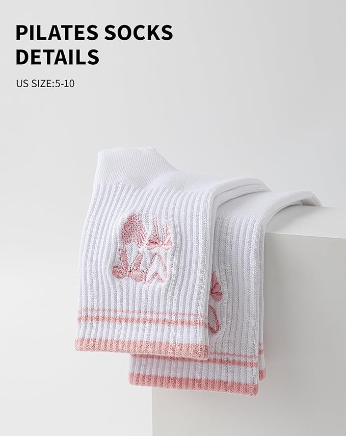 Yawlsow Pilates Grip Socks for Women Yoga Grippy Socks Cute Barre Non Skid Athletic Crew Sticky Sock Workout Hospital