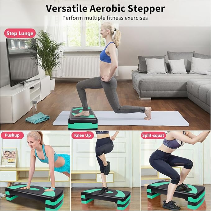 Exercise Workout Aerobic Step Platform Trainer, 31" Aerobic Stepper with 4"-6"-8" Adjustable Height Risers