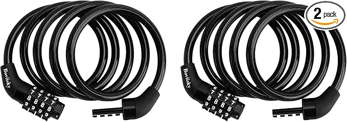 Bike Cable Lock,2Pack,4-Digit,4ft Long Resettable Combination High Security Bicycle Lock for Scooter, Vinyl-Coated Anti-Theft 5/16 in Diameter