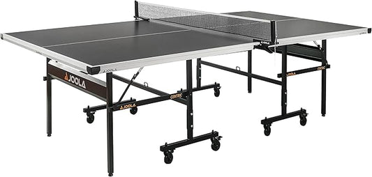 JOOLA Inside Professional MDF Indoor Ping Pong Table with Quick Clamp Table Tennis Net and Post Set - 10 Minute Easy Assembly - Tournament Quality - Foldable with Single Player Playback Mode