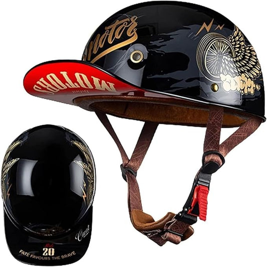 Vintage Baseball Cap Open Face Motorcycle Helmet - DOT Approve,GermanStyle Half Helmet for Adults, Ideal for Cruiser, Scooter & Moped, Unisex Design