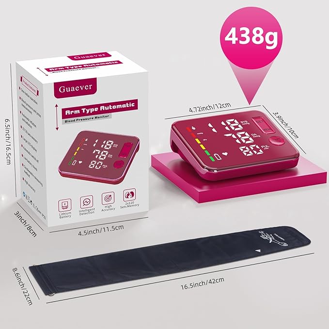 Blood Pressure Monitor Rechargeable Upper Arm Blood Pressure Monitors for Home Use Large Screen Bp Machine with 8.7"-16.5" Bp Cuff, 2x120 Memory, Voice Broadcast Bp Monitor(Red)