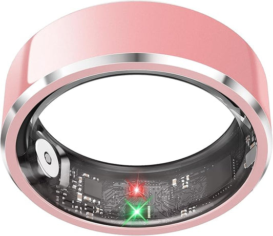 Health Smart Ring for Men Women, Fitness Tracker with Heart Rate/Blood Pressure/Blood Oxygen Monitor,Sleep Tracker,Pedometer, IP68 Waterproof Ring for iPhone&Android, No Subscription (Pink, Size9）