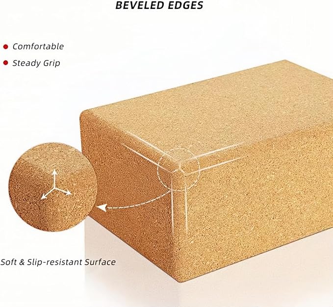 Yoga Block - Fine-Grain Cork Block, Yoga Equipment, Home Gym Accessory, Pilates Tool, Lightweight for Travel, Extra Firm Workout Accessory with Comfortable Edges