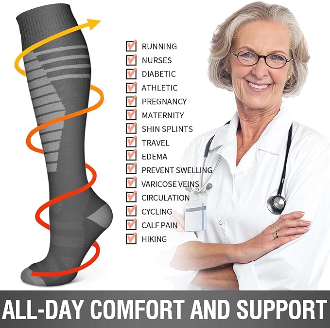 6 Pack Copper Compression Socks for Women and Men Circulation-Best Support for Medical, Running,Nursing,Athletic