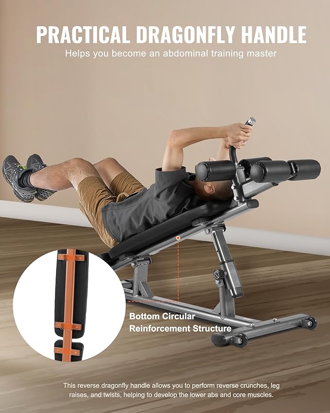 VEVOR Sit Up Bench, Decline Ab Bench with Reverse Crunch Handle, Adjustable Height Setting, Heavy Duty Steel, 500/600/1000 Lbs Capacity for Home Gym Workouts, Strength Training, Full Body Muscles