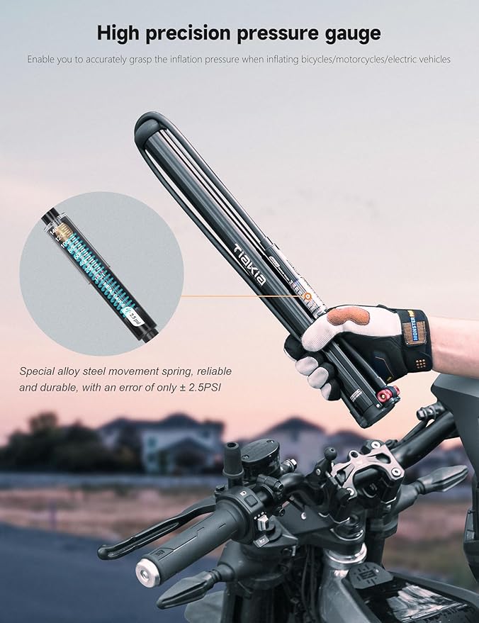 Tiakia Bike Pump with Gauge, High Pressure Bicycle Pump High Volume Portable Hand Air Pump Fit Presta, Schrader Valves Aluminum Bike Tire Pump for Mountain Road Bike, Strollers, Balls