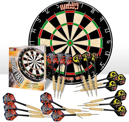 Vapor 180 Bristle Dartboard Staple Free Bullseye Steeltip Darts Extra Flights