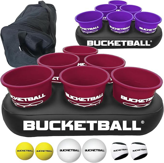 BucketBall | Team Color Edition | Party Pack (Maroon/Purple): Original Yard Pong Game: Best Camping, Beach, Lawn, Outdoor, Family, Adult, Tailgate, Jumbo, Giant Game