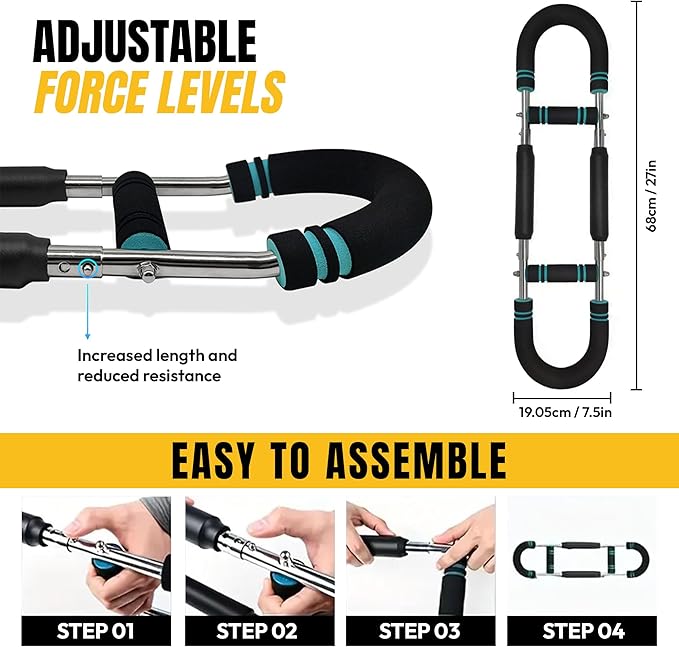 Adjustable Power Twister Bar For Arm Strength, Chest Stength Training Exercise Equipment, Heavy Duty Steel Construction, 66-88 110LBS, Portable Power, Detachable, Home Workout, Fitness.