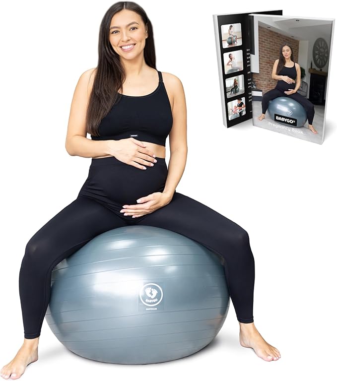 BABYGO Birthing Ball - Pregnancy Yoga Labor & Exercise Ball & Book Set Trimester Targeting, Maternity Physio, Birth & Recovery Plan Included Anti Burst Eco Friendly