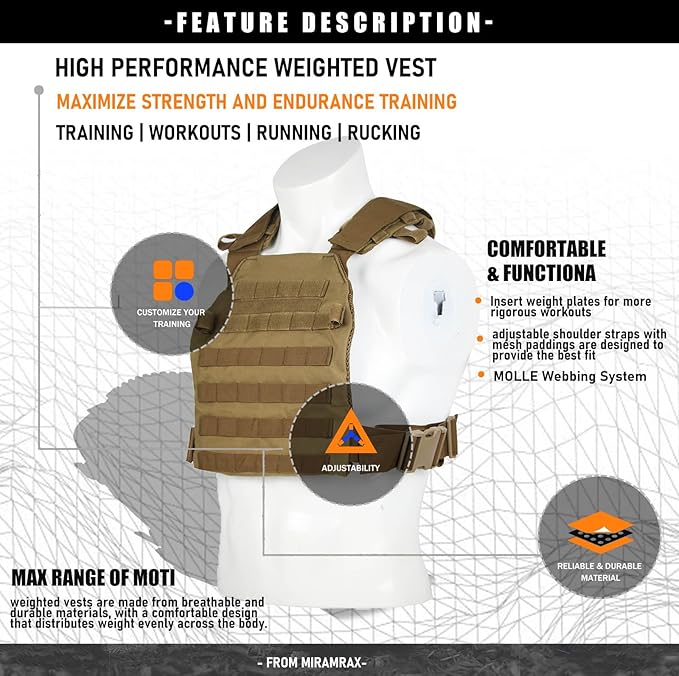 Weighted Vest for Men and Women Weight Vests Adjustable Strength and Endurance Training Fitness Tactical Running