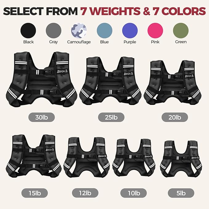 BAGAIL Weighted Vest, 5lbs/8lbs/10lbs/12lbs/15lbs/20lbs/25lbs/30lbs Weight Vest with Detachable Phone Pouch, Rucking Vest for Women, Men, Walking, Weight Loss, Training, Running