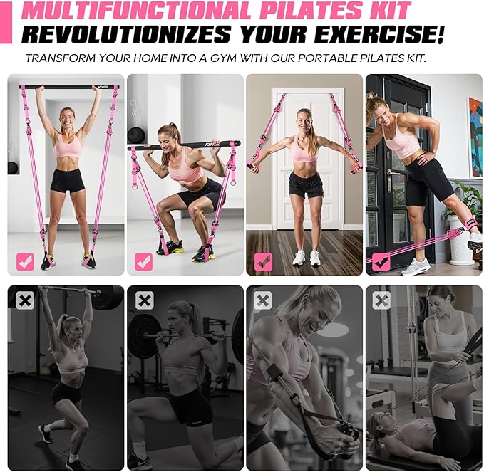 Pilates Bar Kit with Resistance Bands, Heavy Duty Pilates Equipment for Men, Strength Training Bar for Legs, Hip, Back, Arm, Abs, Chest, Shoulders, Portable Home Gym Full Body Workout Equipment