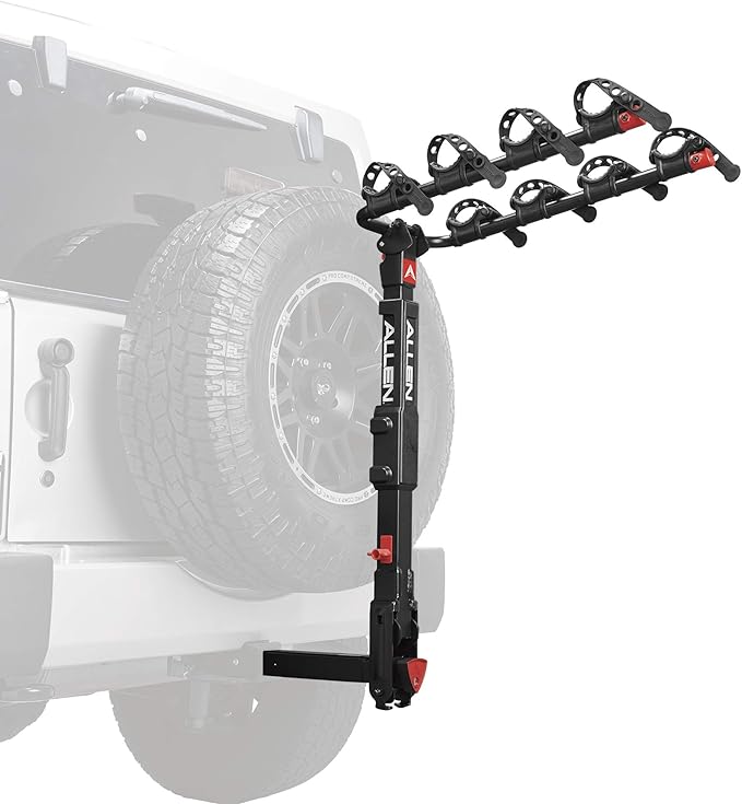 Allen Sports Premier Locking Quick Release 4-Bike Carrier for 2 Inch Hitch on Vehicles with Spare Tire, Model 400QR, Black & Sports 8 Ft Polyester Cargo Straps with Padded Cam Buckles, Model 508S