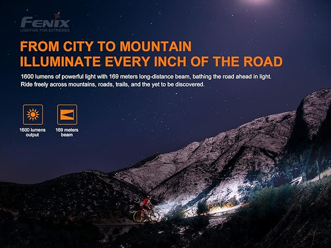 Gift Bundle: Fenix BC26R 1600 Lumen Rechargeable Bike Light with BC05R V2.0 Bike Safety Taillight, with Lumentac Organizer