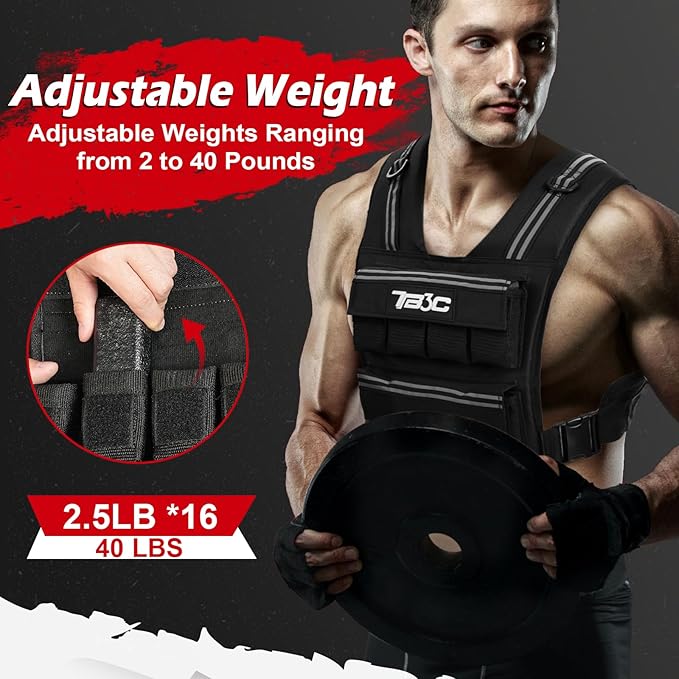 Adjustable Weighted Vest Men 19lbs/ 30lbs/ 40lbs Weights with Reflective Stripe, Weight Vest Woman Workout Vest for Strength Training,Running & Walking