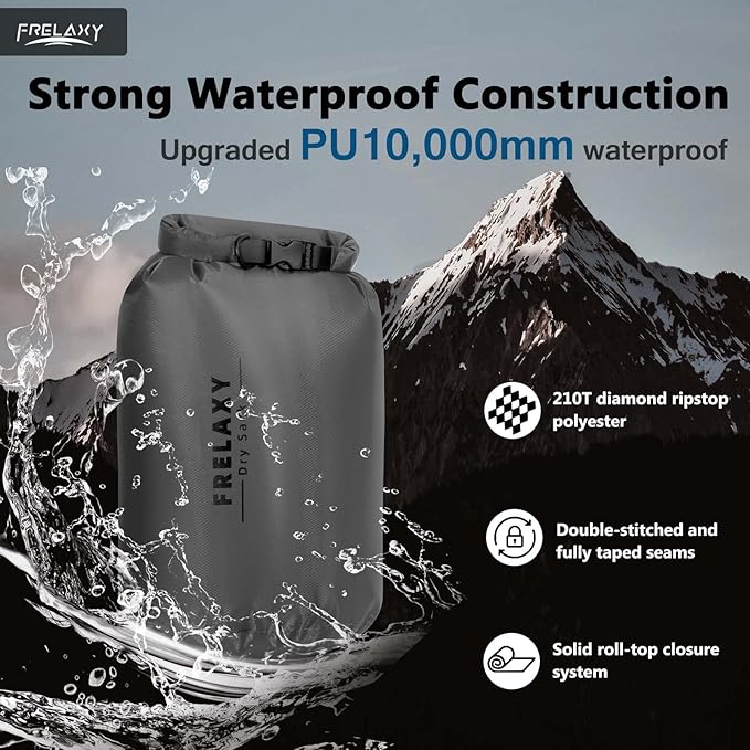 Frelaxy Waterproof Dry Bag 2 Pack/3 Pack, Lightweight Portable Dry Bags, 5L & 15L & 25L Durable Dry Sack Set Keep Gear Dry for Hiking, Camping, Boating, Backpacking, Kayaking (3 Pack - Gray)