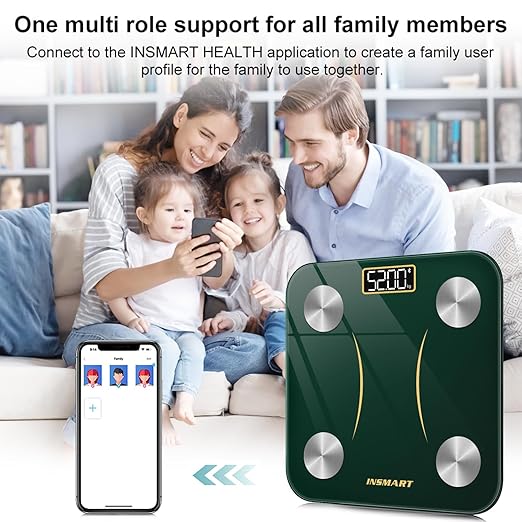 INSMART Smart Scale for Body Weight, Digital Bathroom Scale with BMI, Muscle Mass, Bluetooth Body Fat Scale,17 Body Composition Analyzer with Smart APP Sync Weight Scale, 400 lbs (Green)