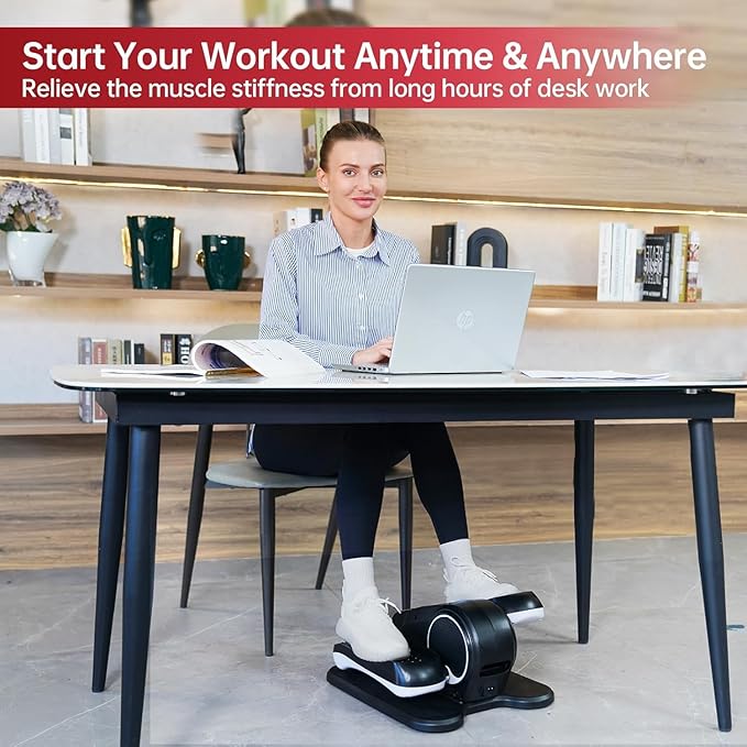 YAMO Under Desk Elliptical Machine Seated Ellipse Leg Exerciser for Seniors Fully Assembled Quiet Portable Elliptical Pedal Exerciser with Remote Control 12 Adjustable Speed Levels