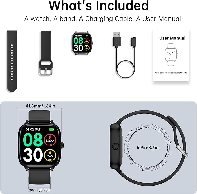 Health Fitness Tracker (Answer/Make Calls), Smart Watch with 24/7 Heart Rate Monitor, Activity Tracker with Blood Pressure, Blood Oxygen, 120+ Sport Modes Sleep Tracker for Women Men (Black)