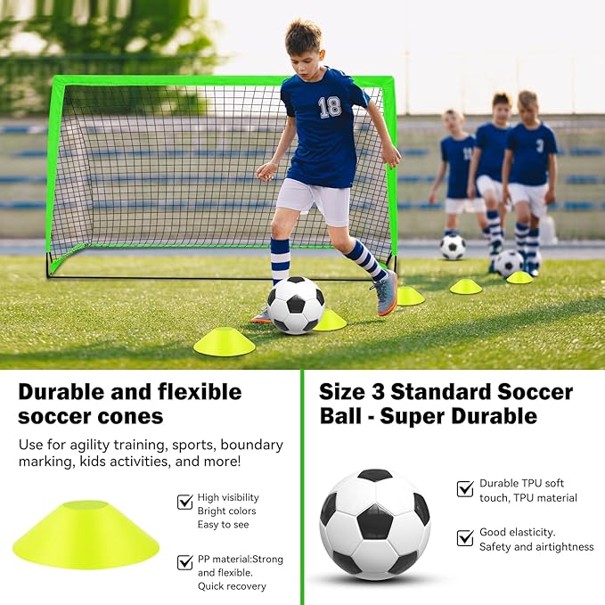 6x4 FT Kids Soccer Goals for Backyard - 2 Pack Soccer Nets, Portable Pop Up Goal Set with Training Mat, Cones, Target & Ball - Soccer Training Equipment Gift for Boys/Girls Ages 3-12