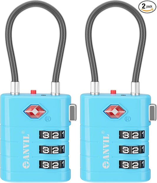 ANVIL TSA Approved Luggage Locks – High Security TSA008 Combination Travel Locks with Inspection Indicator for Suitcases and Backpacks. (2, Bule)