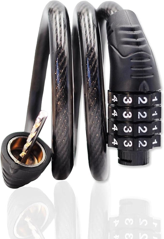 Combination Bike Cable Lock - 4 Digit, 32 inch Long Coiled Security Resettable Cable Lock, Anti-Theft Accessories for Mountain Bike, Road Bike, Electric Bicycle, Scooter