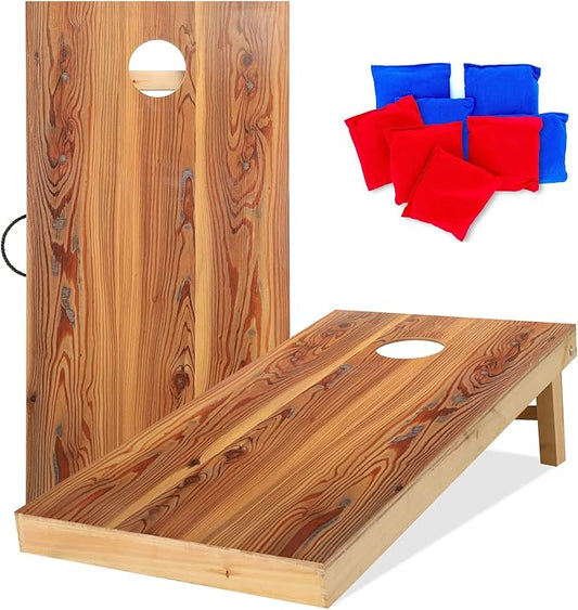 UKASE Solid Wood Regulation Size Cornhole Set Portable Bean Bags Toss Game with Durable Wood Grain Printed Surface and Underneath for Indoor and Outdoor