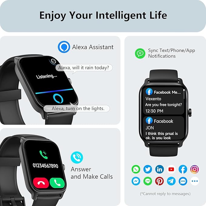 Tensky Smart Watch for Men Android & iPhone, Alexa Built-in, 1.8" Fitness Tracker with Answer/Make Call, IP68 Waterproof/SpO2/Heart Rate/Sleep/Monitor, Activity Tracker for 100+Sport Modes