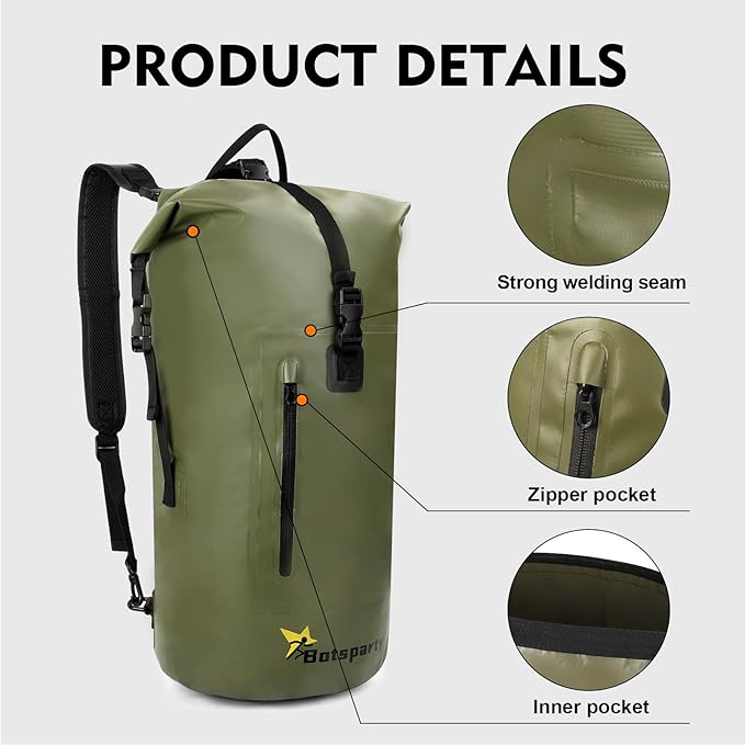 Waterproof Dry Bag Backpack - 25L/35L Lightweight Hiking Pack with Zippered Pocket for Camping, Kayaking, Travel, Hiking, Fishing, Outdoor Enthusiasts（25L）