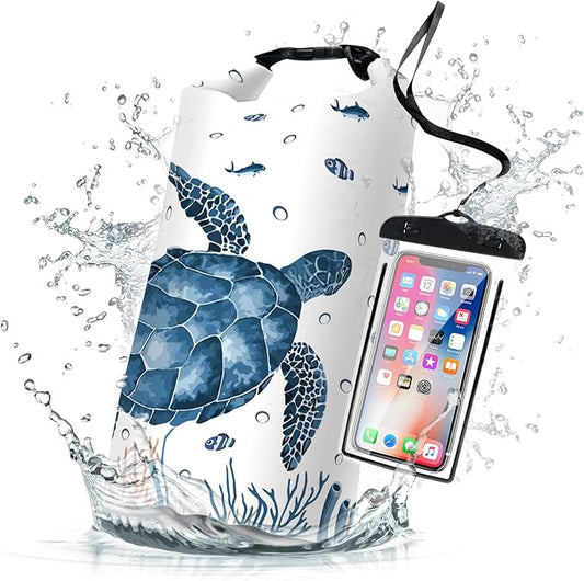 Waterproof Dry Bag,Roll Top Sea Turtle Coral Starfish Waterproof Backpack 5L/10L/20L Floating and Lightweight Bags for Kayaking, Boating, Fishing, Swimming and Camping with Waterproof Phone Case