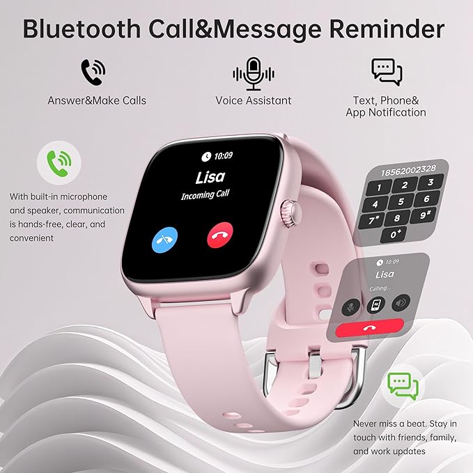 Fitness Tracker Answer/Make Calls, Smart Watch with Blood Pressure, Blood Oxygen, 24/7 Heart Rate Monitor, 120+ Sport Mode Activity Tracker, Waterproof Sleep Tracker for Women Men (Pink)