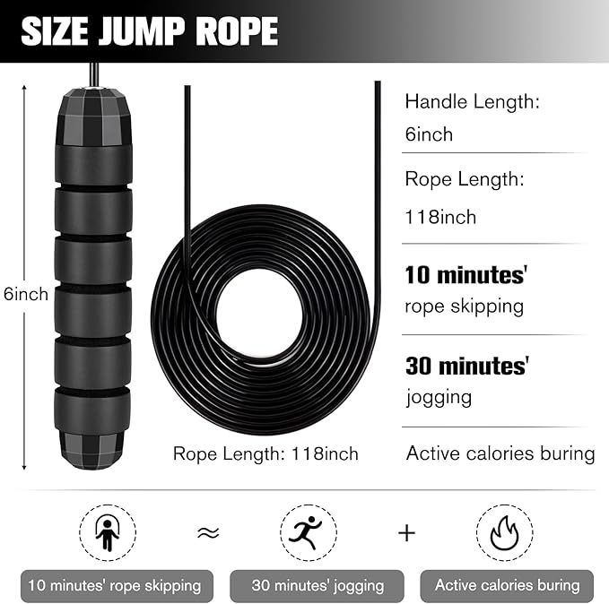 BLEUM CADE Adjustable Jump Rope, Skipping Rope with Ball Bearings, with Foam Handles for Fitness, Home Exercise & Slim Body, for Kids, Men, and Women