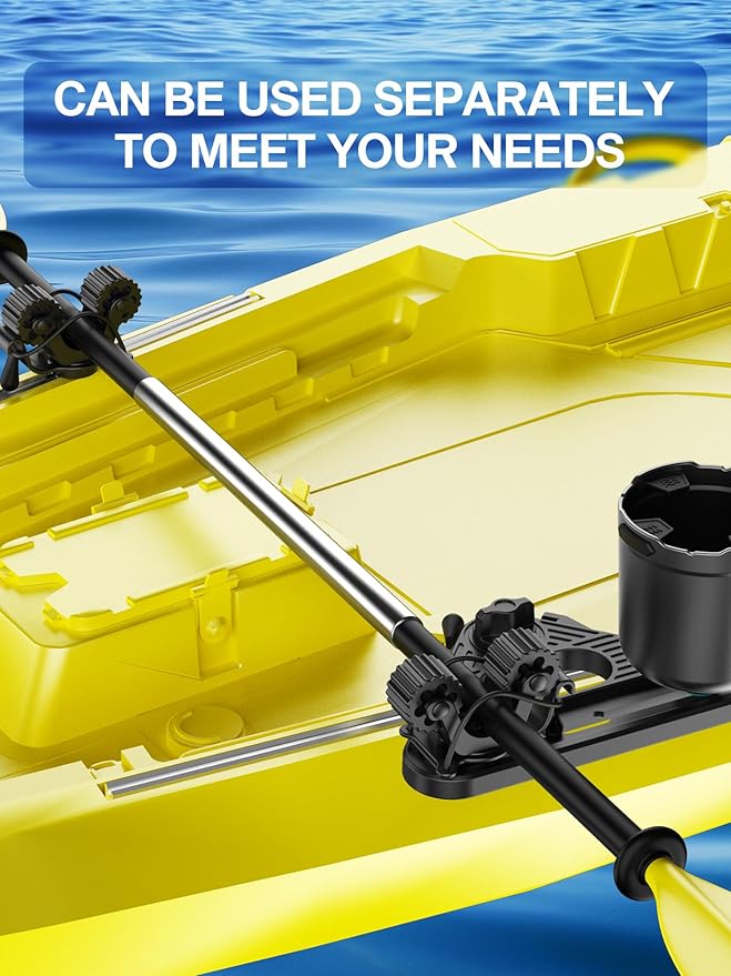 Doubleheader with Dual Kayak Paddle Holder, Multi-Functional Kayak Paddle Holder, Dual Head Kayak Track Mount Accessories with Two Security Tethers - Kayak Oar/Fishing Net/Gaff Holder for Fishing