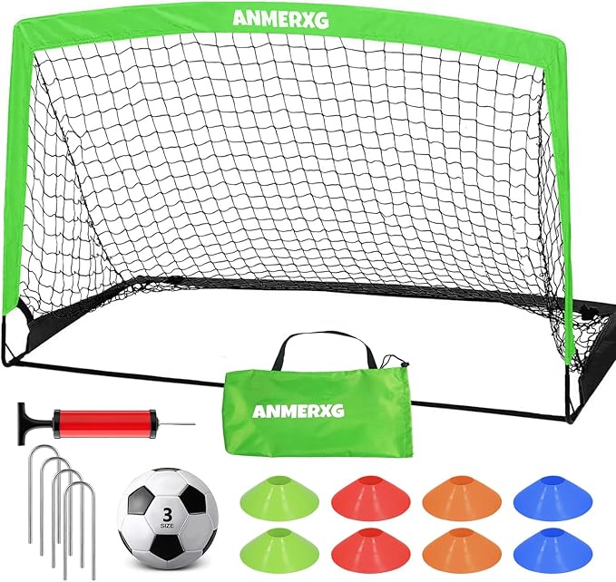 6x4FT Kids Soccer Goal for Backyard Set Portable Soccer Goal with Ball Pump and Cones Soccer Net Set of 2 Training Equipment Outdoor Sports Gift