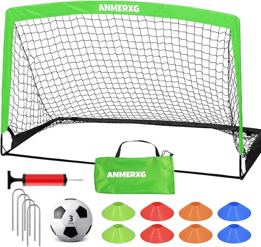 6x4FT Kids Soccer Goal for Backyard Set Portable Soccer Goal with Ball Pump and Cones Soccer Net Set of 2 Training Equipment Outdoor Sports Gift