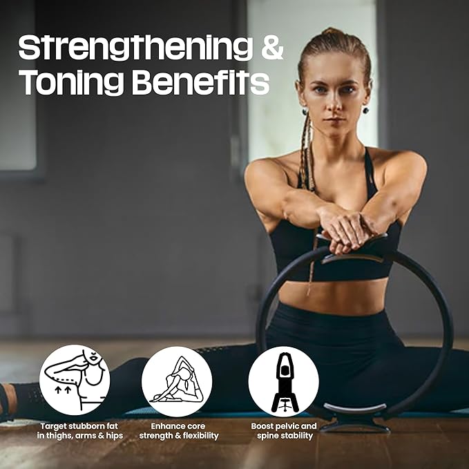 Premium Pilates Ring Fitness Circle - Lightweight Durable Foam Padded Handles, Flexible Resistance Exercise Equipment for Toning Arms, Thighs, Legs & Core