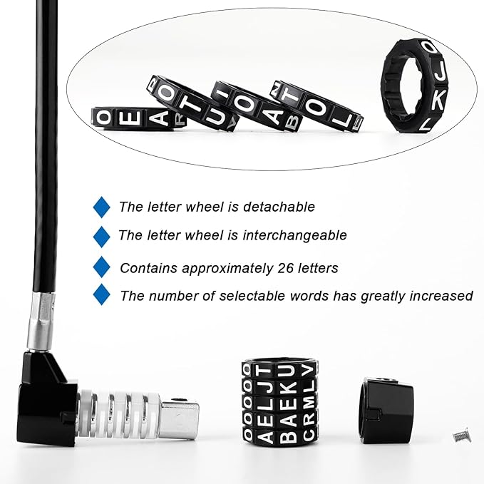 5-Word Resettable Combination Lock, Letter Lock- Home Security Padlock with 8mm Anti-Theft Cable for Garden Gates, Glass Doors, Pool, Refrigerator,Bikes, Gates, Storage (15''(Locking Span 7''))