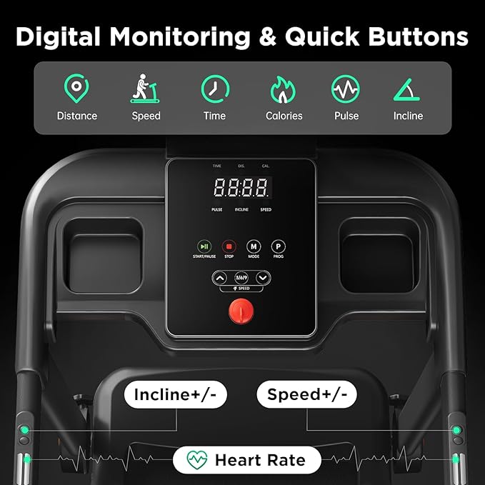 Treadmills for Home, 3.0HP Quiet Brushless Foldable Treadmill with Incline, Small Space Portable Running Walking Machine, 300 Lbs Capacity with Bluetooth APP & Pulse Monitor