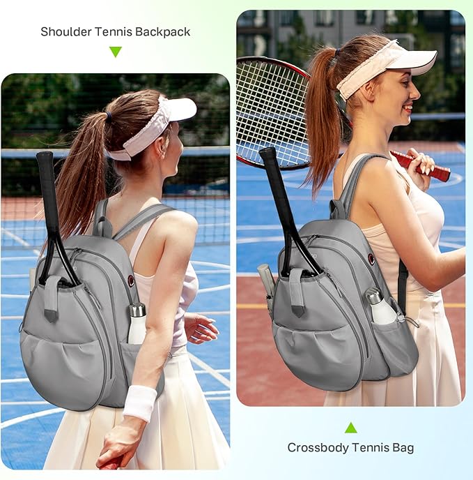 Tennis Bags for Women, Waterproof Tennis Sling Crossbody Shoulder Backpack Holds 2 Rackets, Tennis Racket Bag for Pickleball Badminton