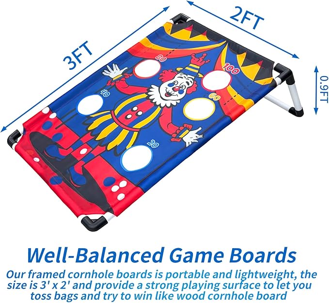 Portable Cornhole Set PVC Framed Corn Holes Outdoor Game Set with 2 Cornhole Boards, 8 Cornhole Bean Bags and Carrying Case, Camping Games Indoor Outdoor for Kids and Adults, Travel Camping Accessory